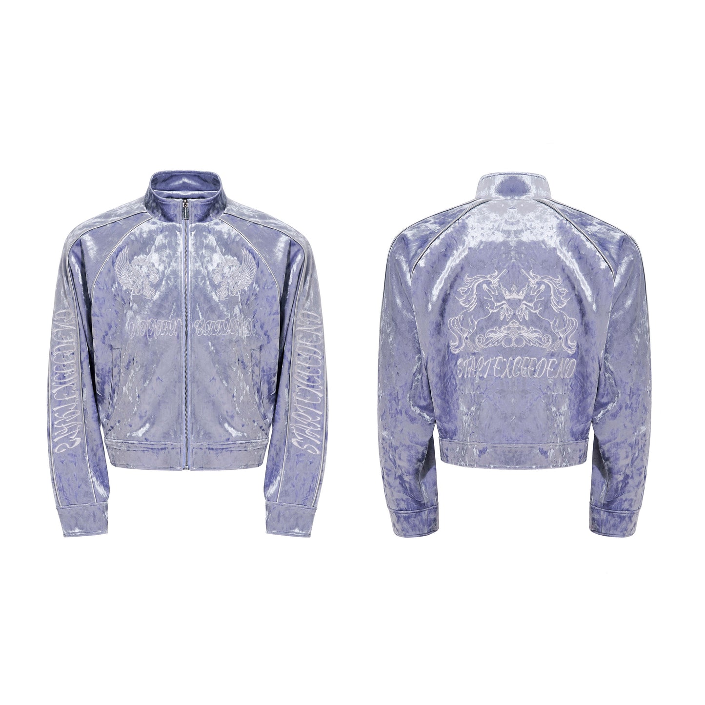 War Horse Embroidery Velvet Stand Neck Short Jacket & Pants Setup WN23277