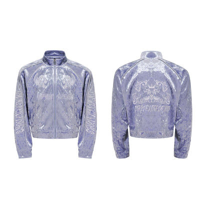 War Horse Embroidery Velvet Stand Neck Short Jacket & Pants Setup WN23277