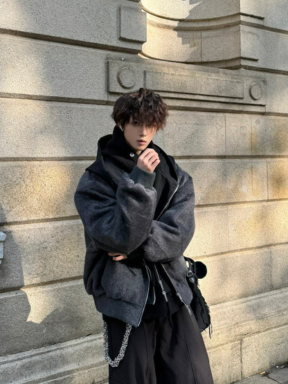 Fake Layered Hooded Thick Wool Jacket WN23175