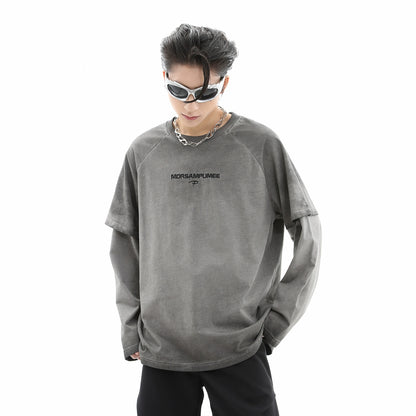 Washed Fake Layered Long Sleeve T-Shirt WN10486