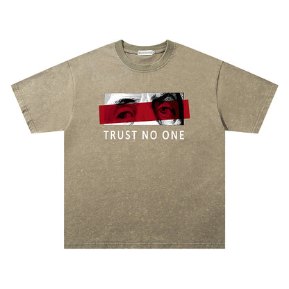 Washed Damage Collage Eye Print Short Sleeve T-Shirt WN26806