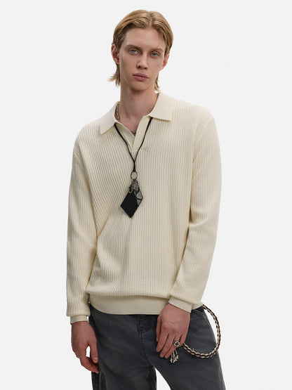 Hollow Texture Polo-Collar Knit Sweater WN21194