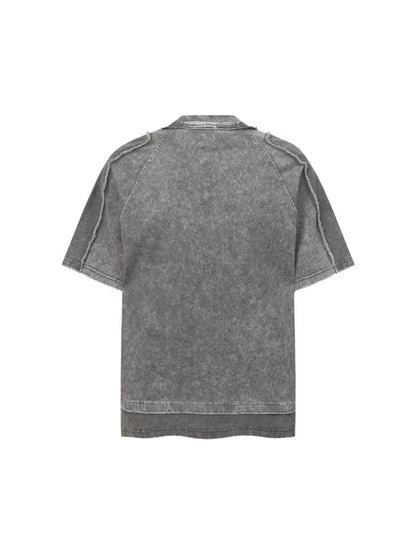 Washed Fake Layered Pocket Detail Short Sleeve T-Shirt WN28028