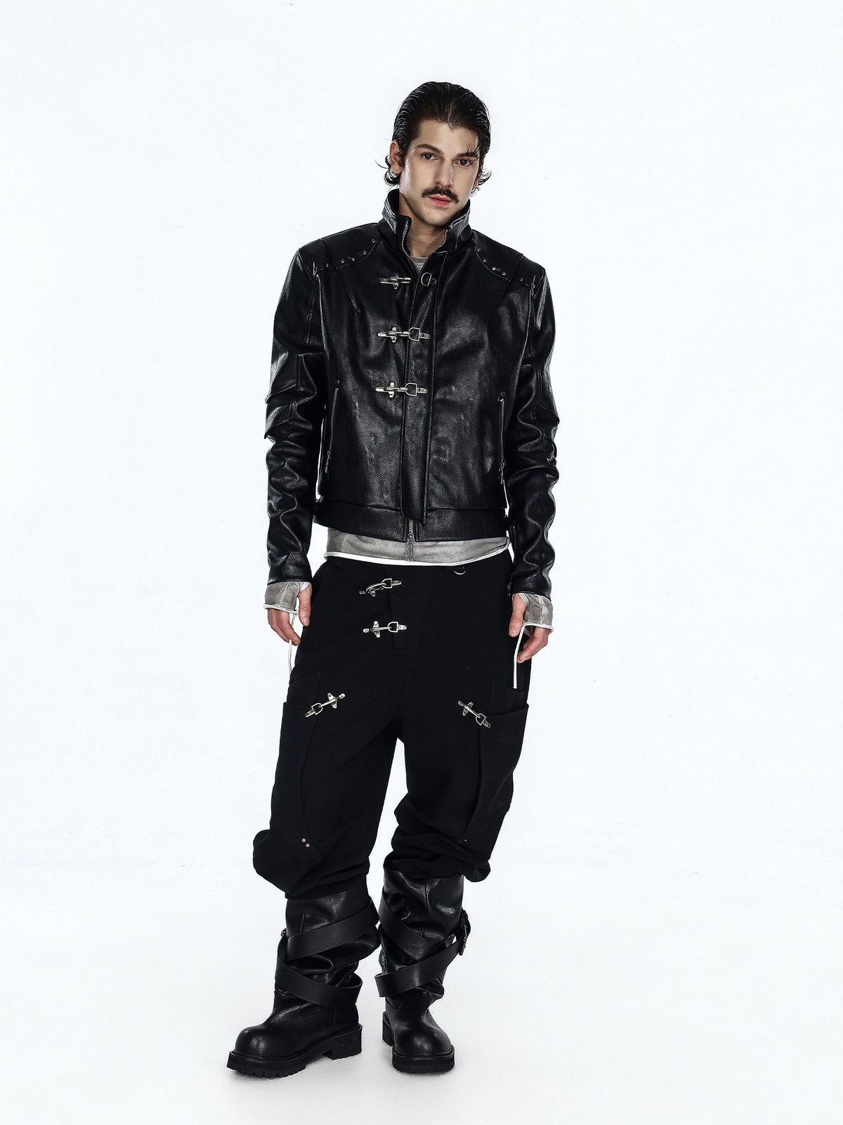Metal Buckle Deconstructed Stand Neck Jacket WN27462