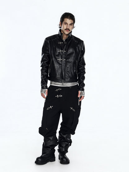 Metal Buckle Deconstructed Stand Neck Jacket WN27462