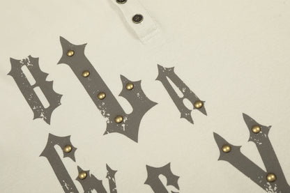 Henley Letter Studs Detail Long Sleeve T-Shirt WN25404