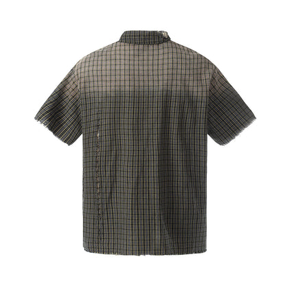 Plaid Cut Gradient Washed Short Sleeve Shirt WN25678