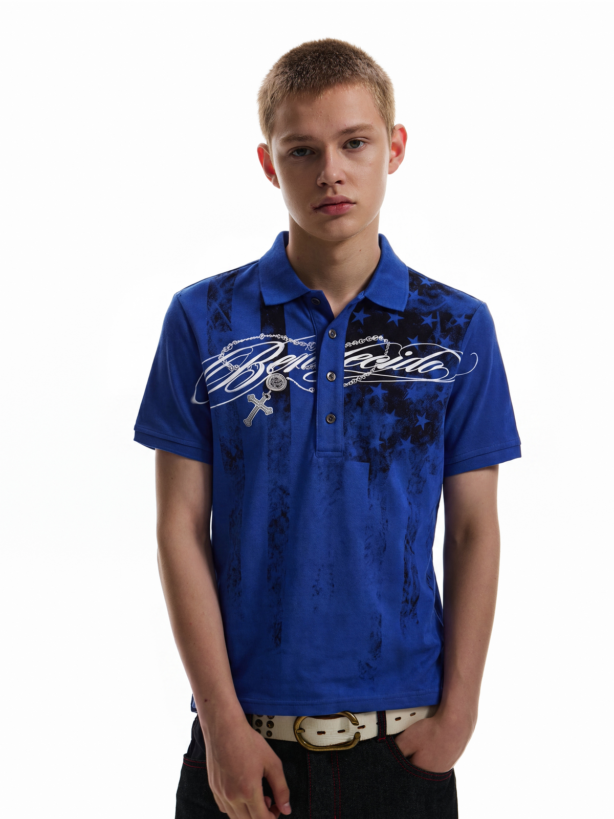 Polo Collar Star Logo Print Short Sleeve Shirt WN27220