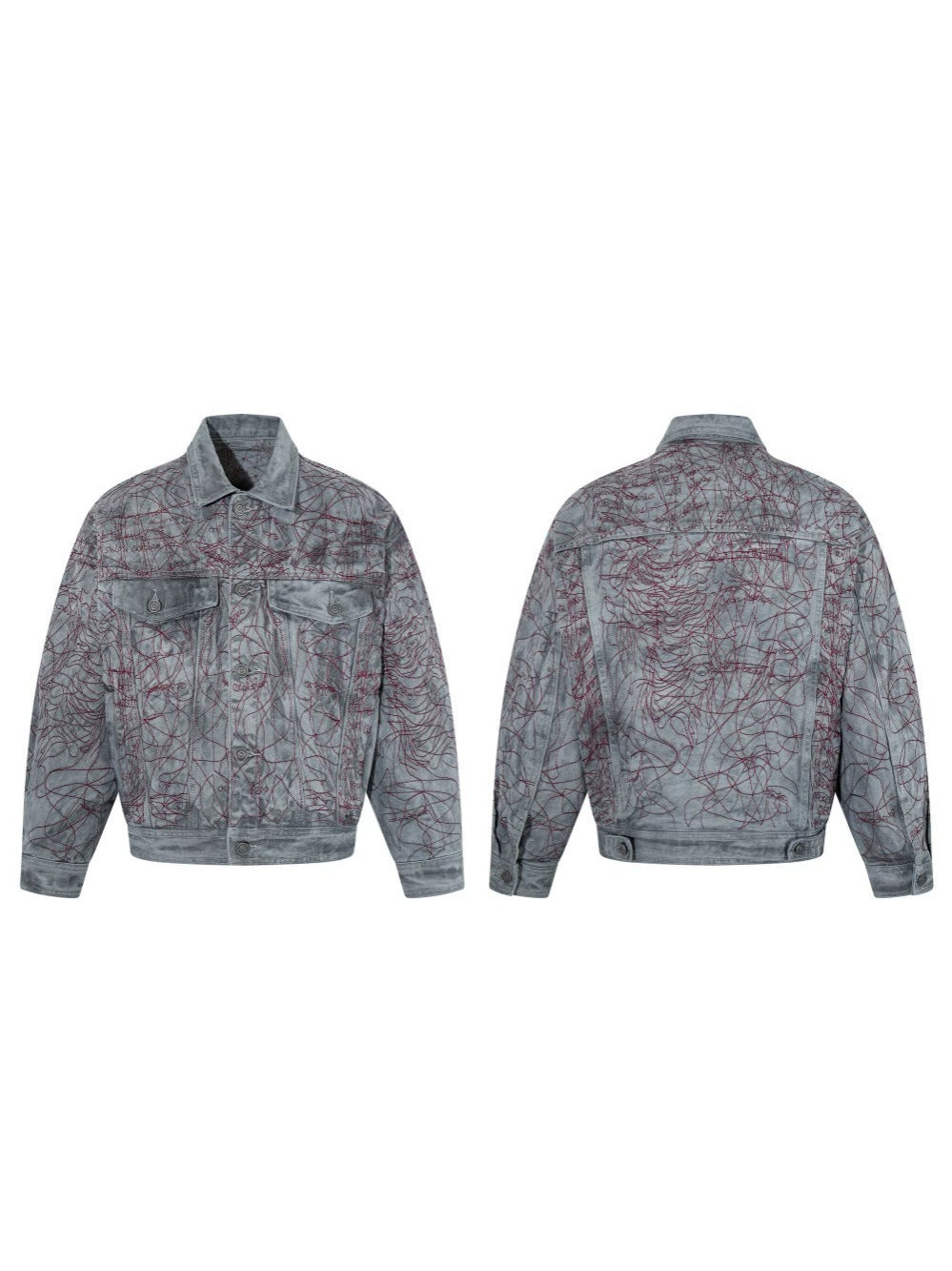 All-Over Random Stitch Embroidery Oversize Denim Jacket WN27865
