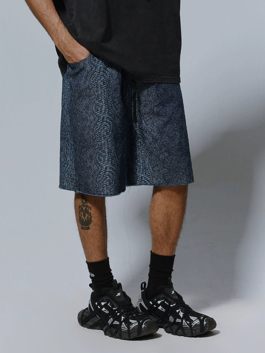 Snake Scale Pattern Wide Leg Half Pants WN17505