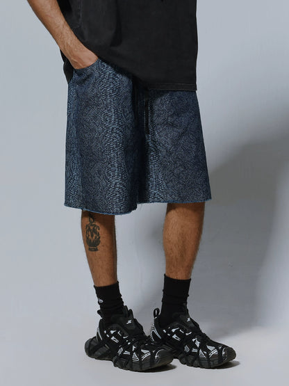 Snake Scale Pattern Wide Leg Half Pants WN17505