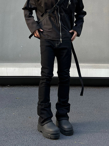 Flare Strap Detail Straight Denim Jeans WN19402