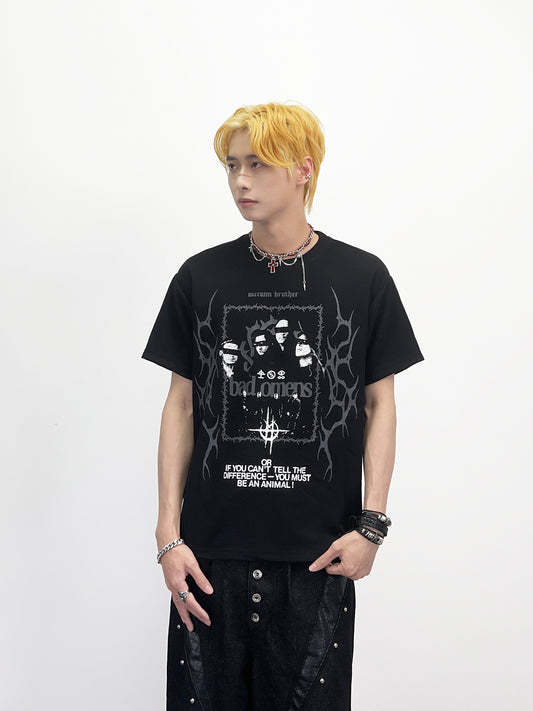 Rock Band Portrait Print Heavyweight Short Sleeve T-Shirt WN24250