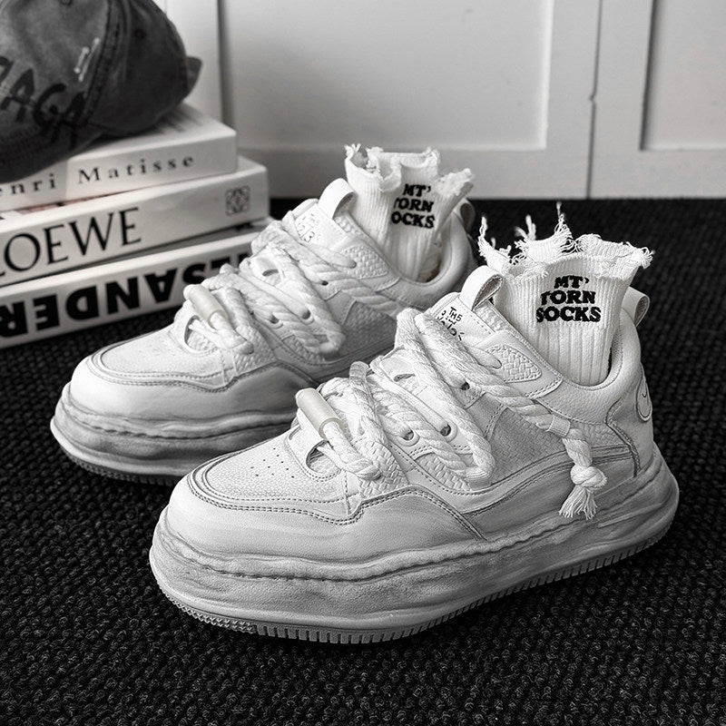 Ivory Distressed Chunky Lace-Up Sneakers WN24508