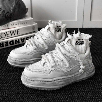Ivory Distressed Chunky Lace-Up Sneakers WN24508