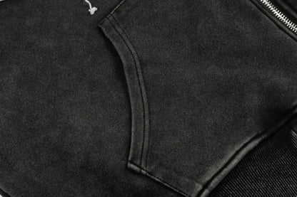 Washed Patch Logo Print Zipper Hoodie WN25763