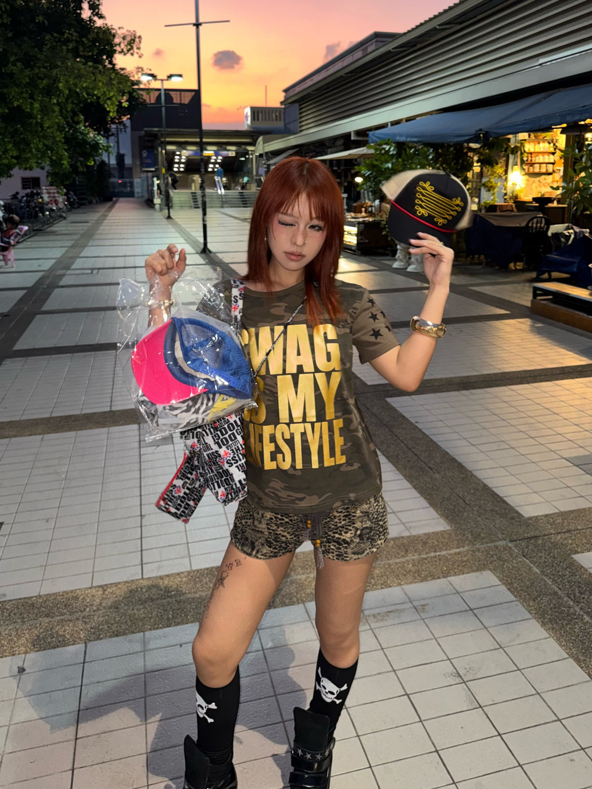 Camo Star Letter Print Short Sleeve T-Shirt WN27240