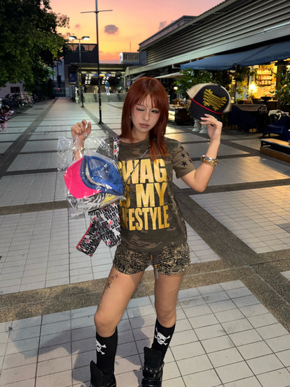 Camo Star Letter Print Short Sleeve T-Shirt WN27240