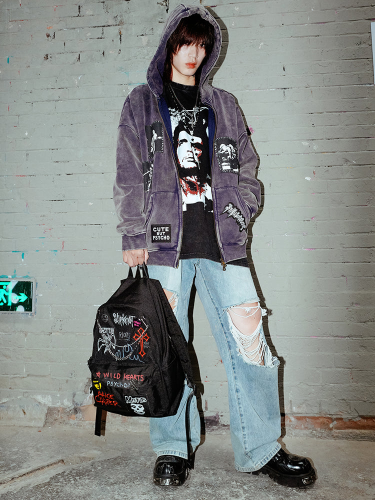 Hand-drawn Graffiti Embroidery Detail Backpack WN16020