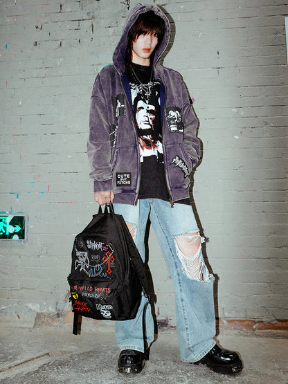 Hand-drawn Graffiti Embroidery Detail Backpack WN16020