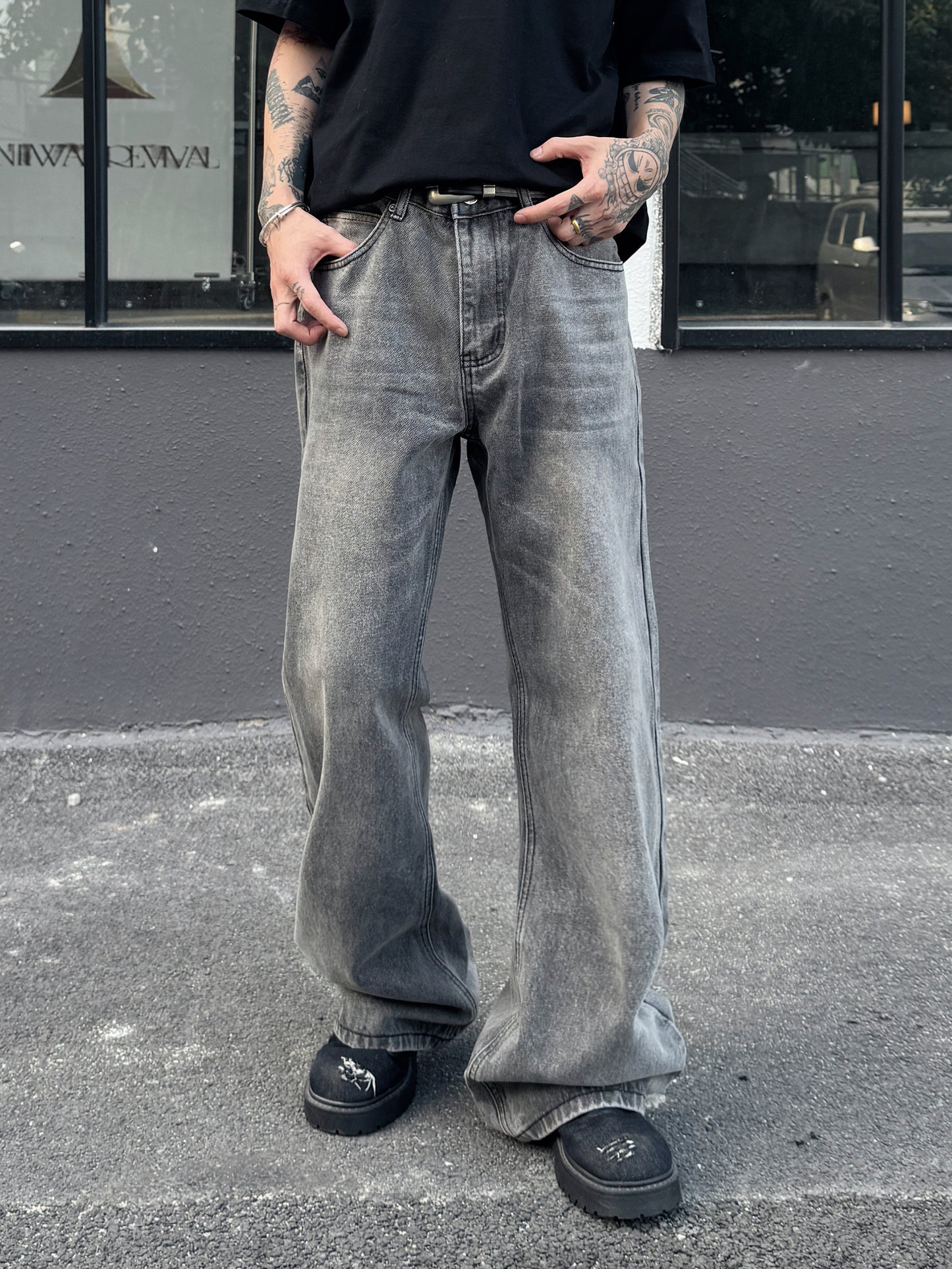 Washed Flare Denim Jeans WN23020