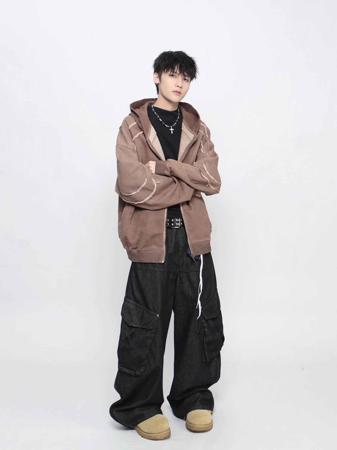 Heavyweight Cut Design Zipper Hoodie WN21038