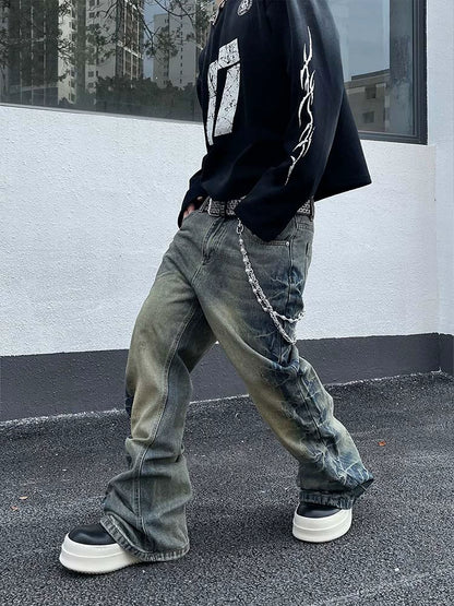 Washed Wide Leg Flare Denim Jeans WN16296