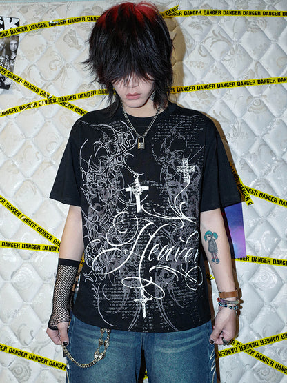 Cross Graphic Print Oversize Short Sleeve T-Shirt WN16065