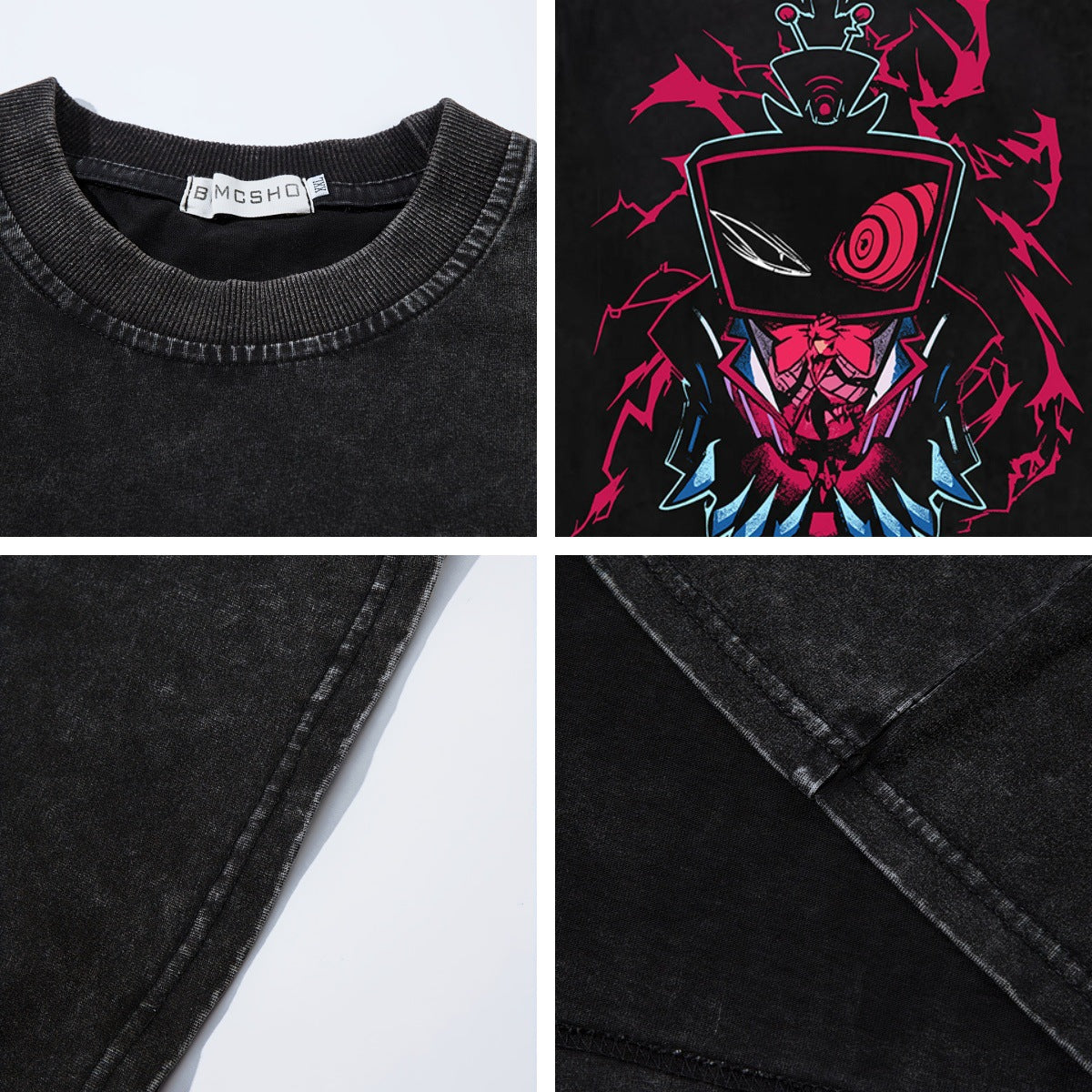 Washed Damage Cyberpunk Cartoon Print Short Sleeve T-Shirt WN26821