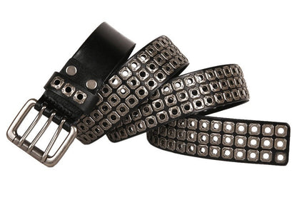 Stud Three-Pin Genuine Leather Belt WN23188