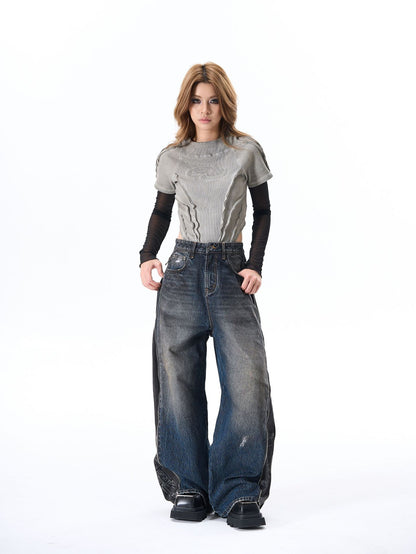 Panel Wash Wide Leg Denim Jeans WN23107