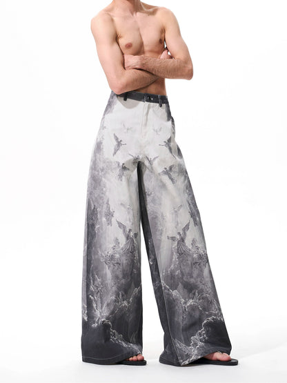 3D Print Low Waist Wide Leg Denim Jeans WN21778