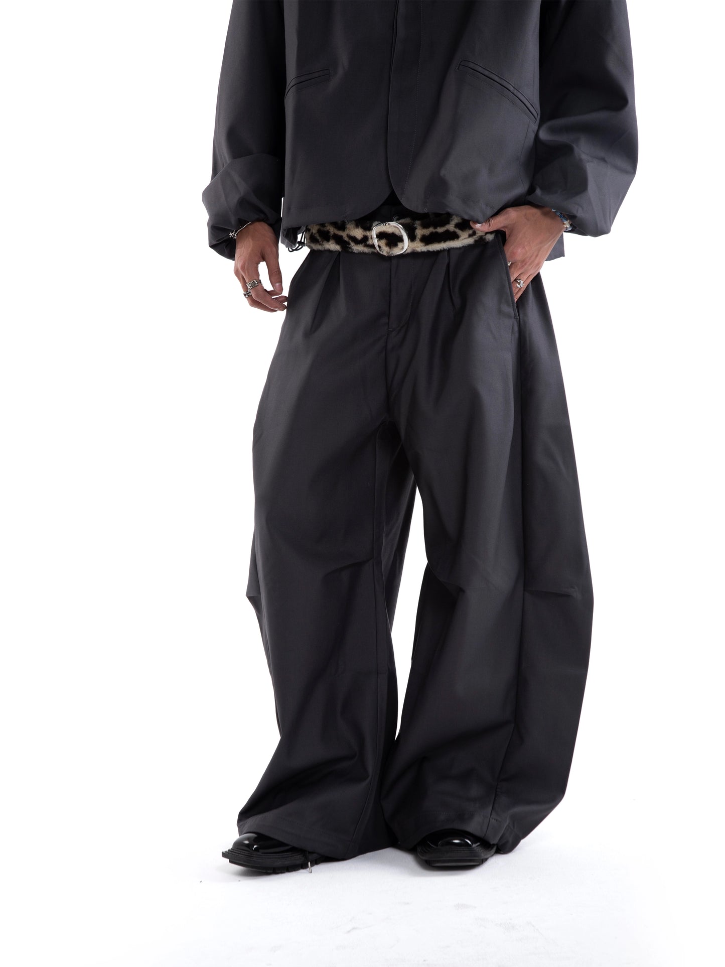 Asymmetrical Draped Adjustable Flare Wide Leg Trousers WN20646