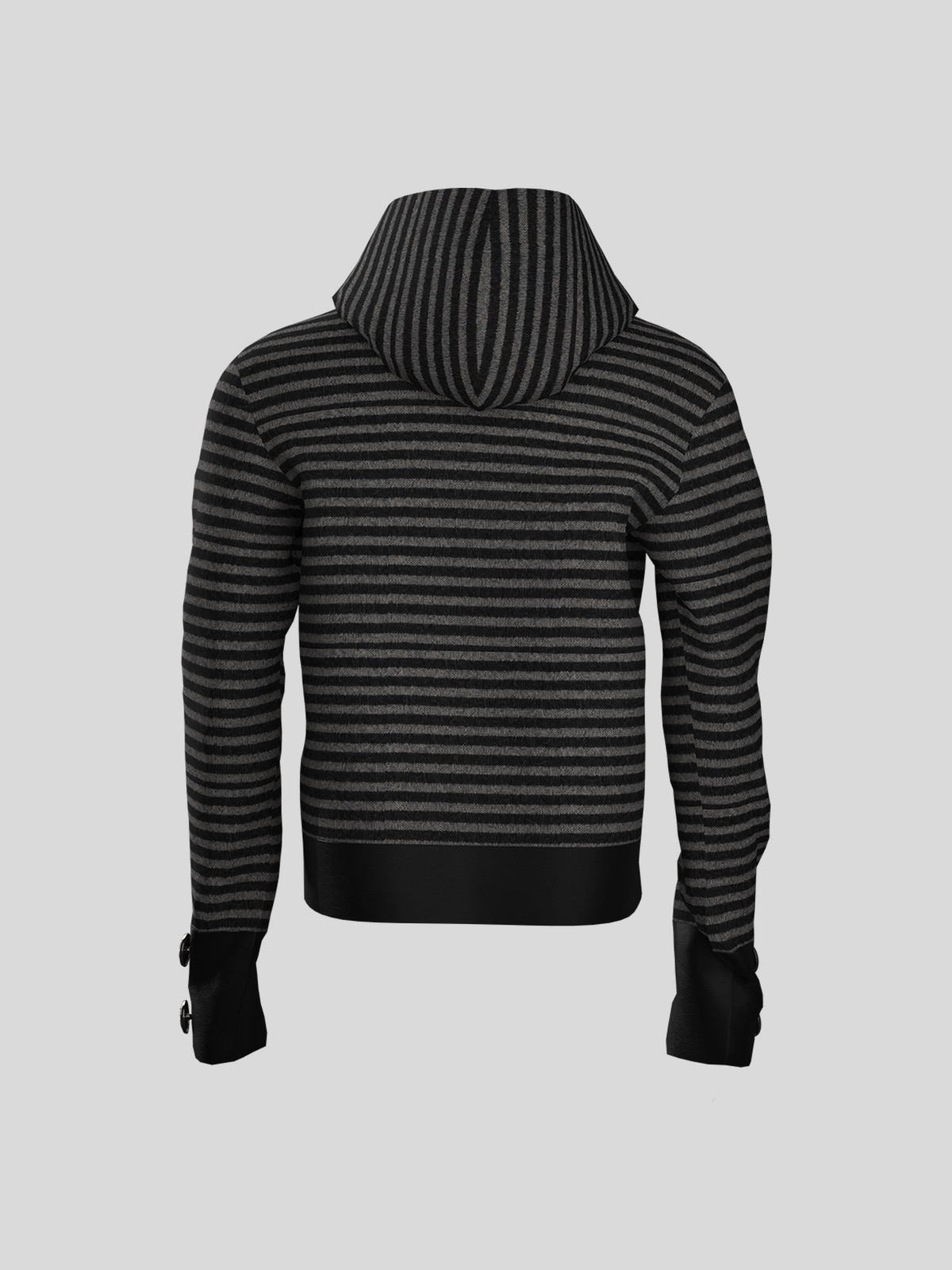 Stripe PU Leather Patchwork Zipper Hoodie WN27115