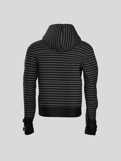 Stripe PU Leather Patchwork Zipper Hoodie WN27115