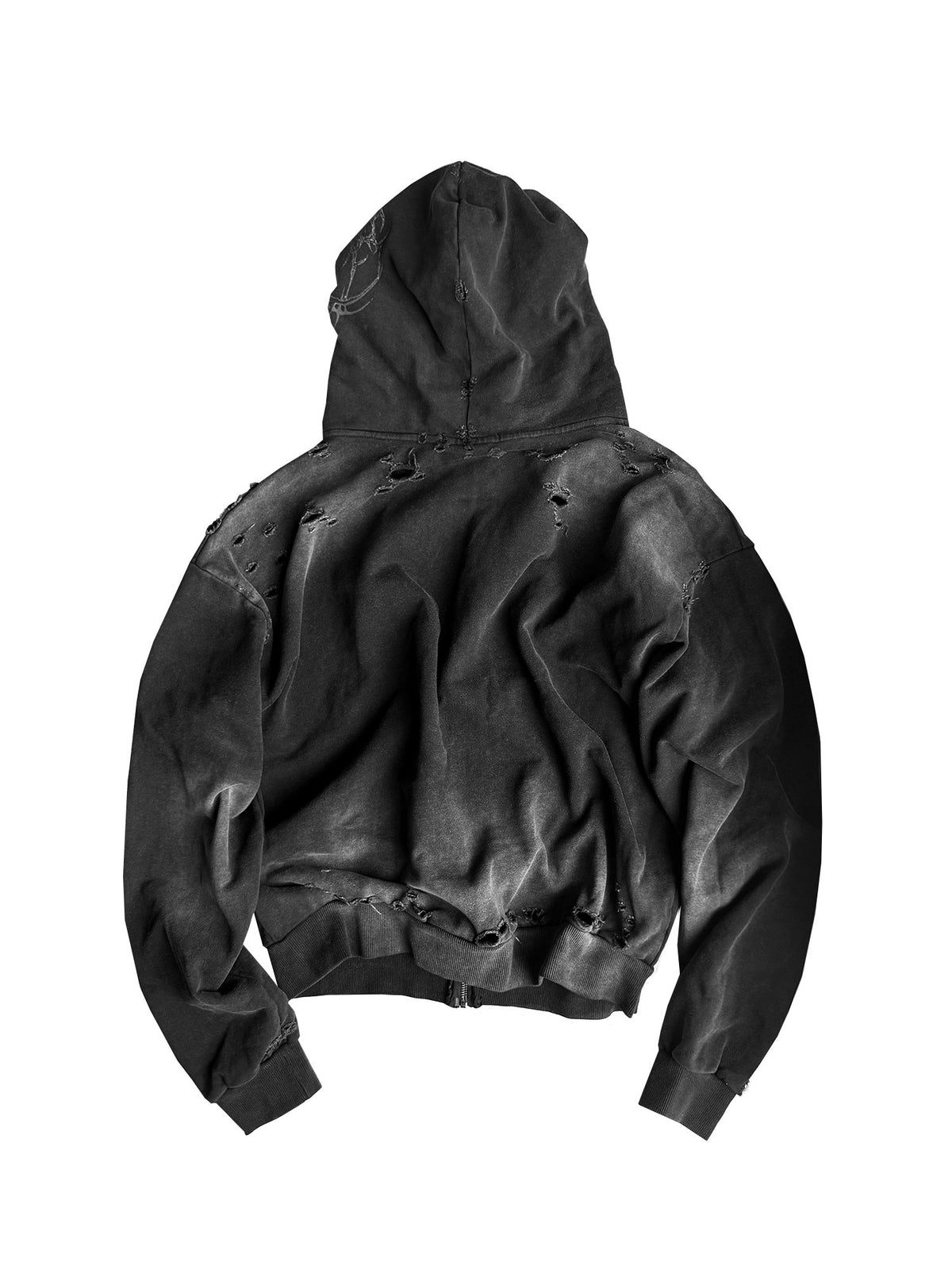 Rune Print Damage Zipper Hoodie WN27061