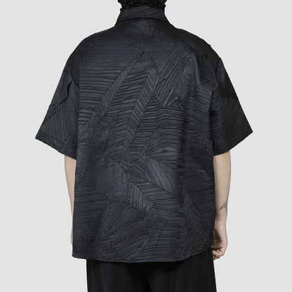 Contrast Patchwork Zipper Textured Short Sleeve Shirt WN20146