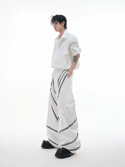 Three-Dimensional Cut Metal Stripe Stud Pleats Trousers WN18336