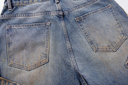Frayed Applique Embroidery Washed Wide Leg Denim Jeans WN27833