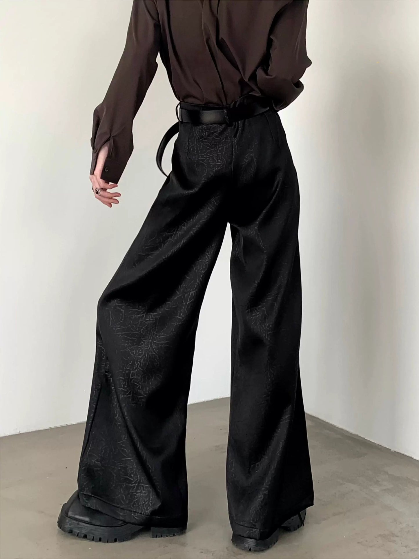 Satin Pleats Wide-Leg Straight Trousers WN9191