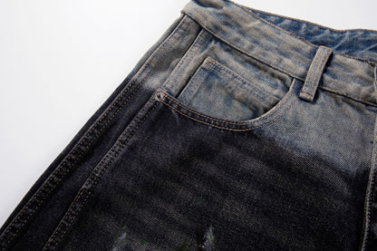 Paint Print Wide Leg Denim Jeans WN23101