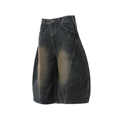 Washed Whisker Curved Cropped Denim Jeans WN25531
