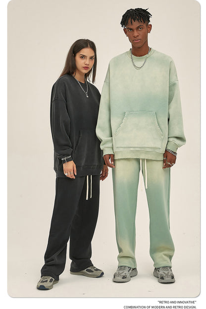 Fleece Lining Spray-dye Damage Oversize Sweatshirt WN9967