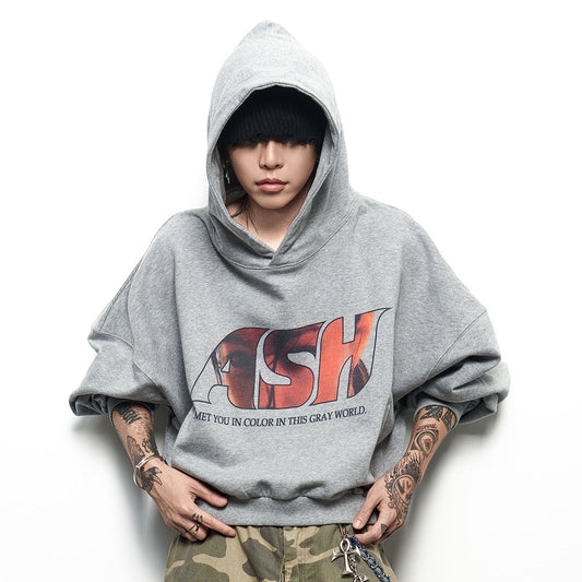 Letter Print Cropped Oversize Hoodie WN22971