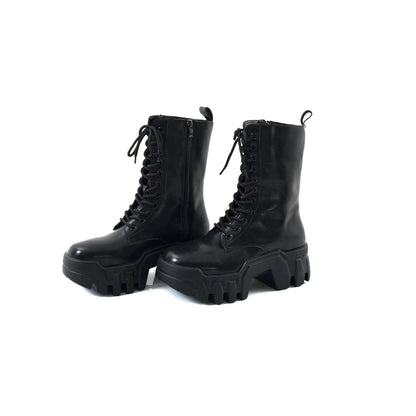 Round Toe Chunky Sole Tank Leather Martin Boots WN20788