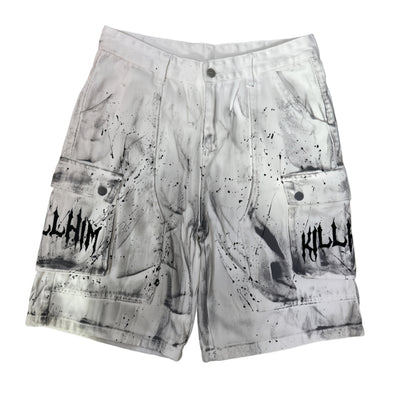 Paint Pocket Denim Cargo Denim Half Jeans & Skull Belt & Cross Belt & Belt Chain WN23797