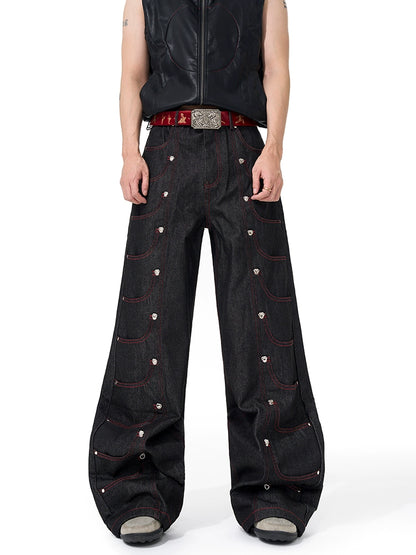Multi-Pocket Metal Detail Wide Leg Denim Jeans WN20500