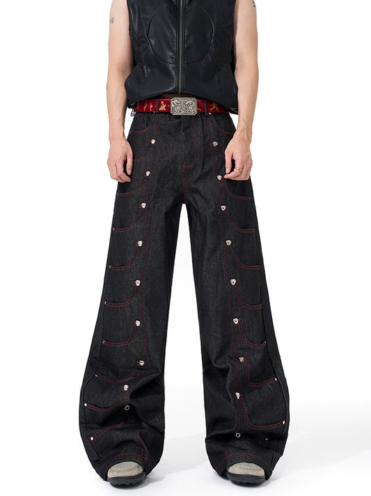 Multi-Pocket Metal Detail Wide Leg Denim Jeans WN20500