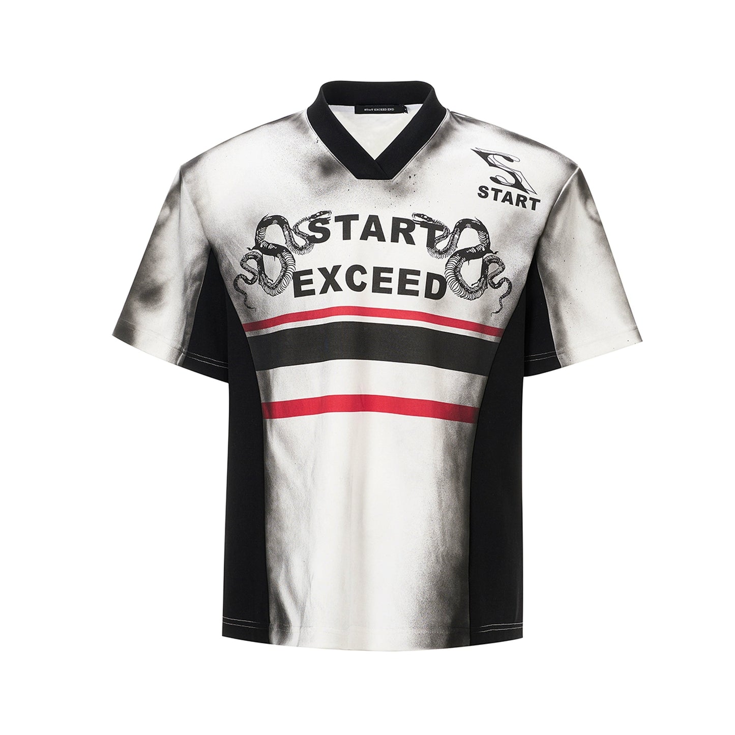 V-Neck Letter Snake Print Shoulder-pad Short Sleeve T-Shirt WN16556