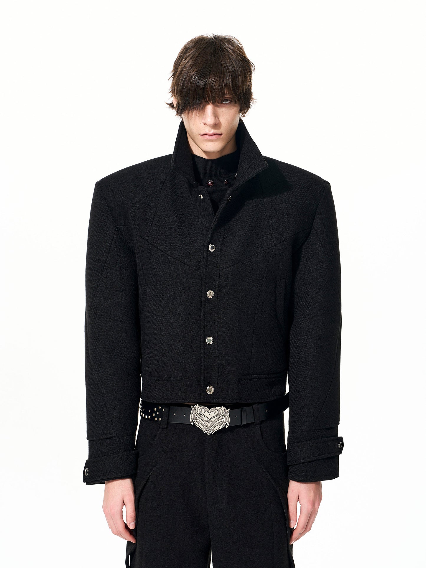 Deconstruct Lapel Tweed Short Jacket & Tweed Flare Trousers Setup WN22684